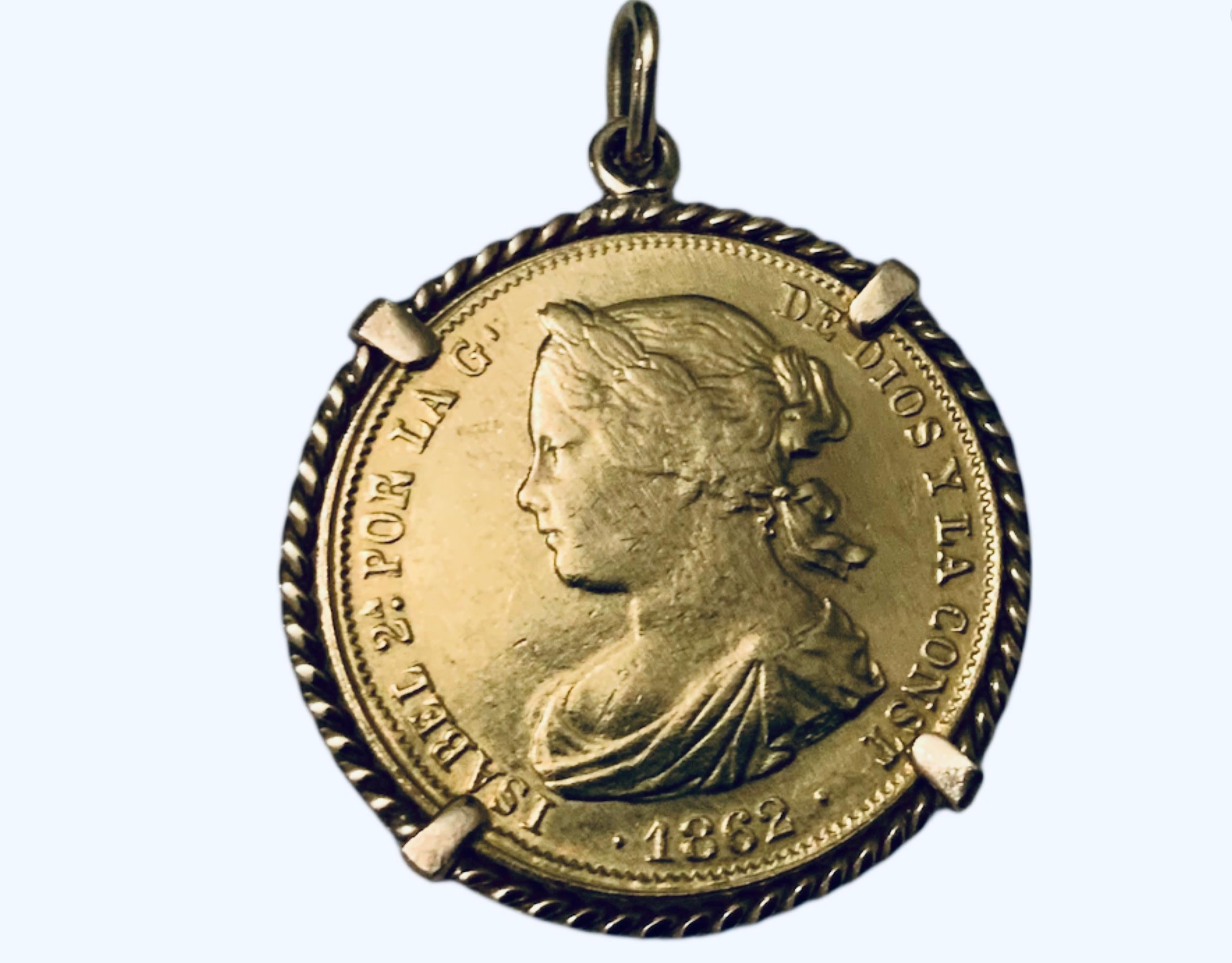 Ciondolo Numari Gemmato in oro 22K 1862 Spagna 100 R in vendita 1