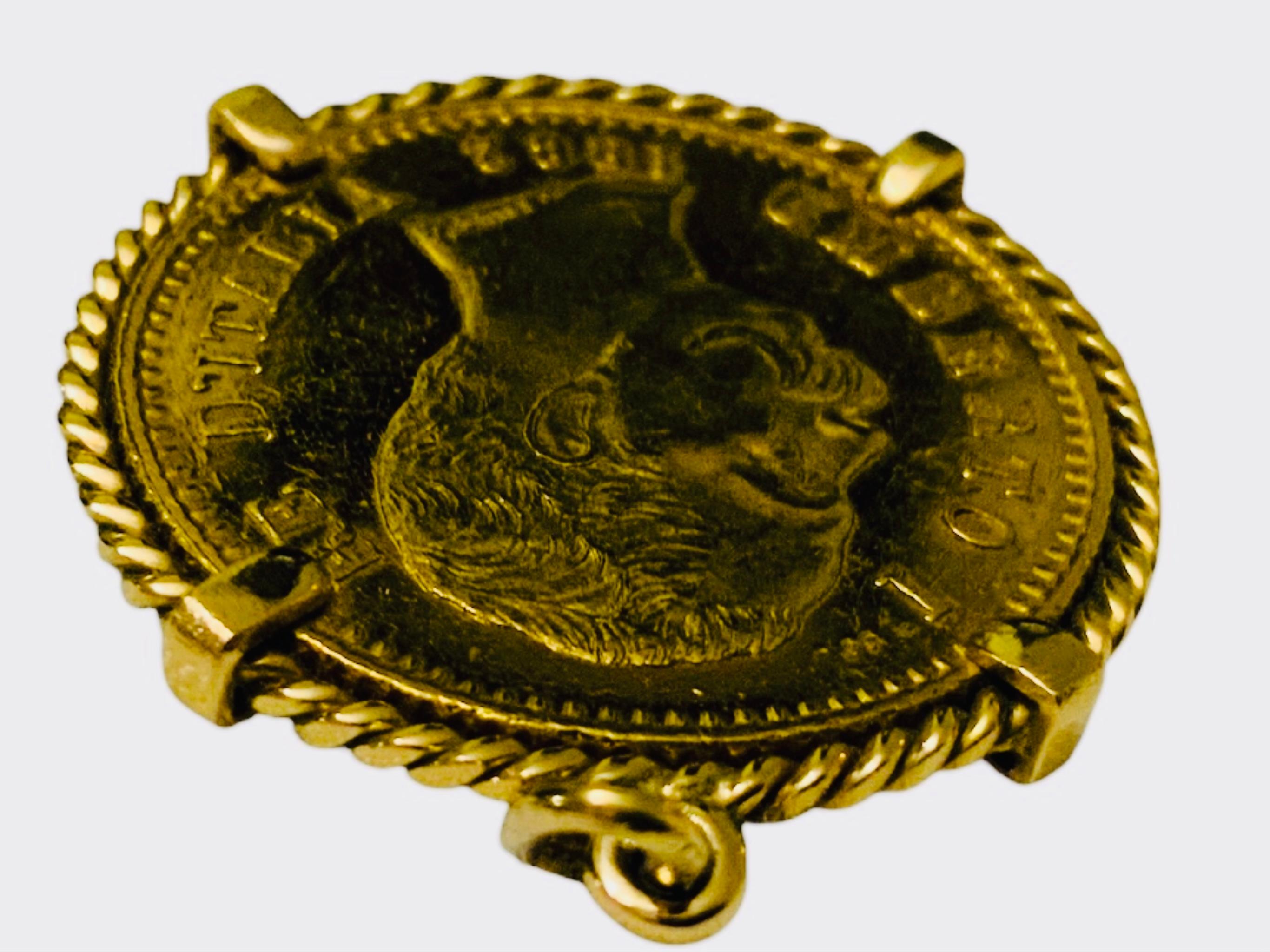 22K Gold 1882 Italy 20 L Coin Gemmed Numari Pendant For Sale 2