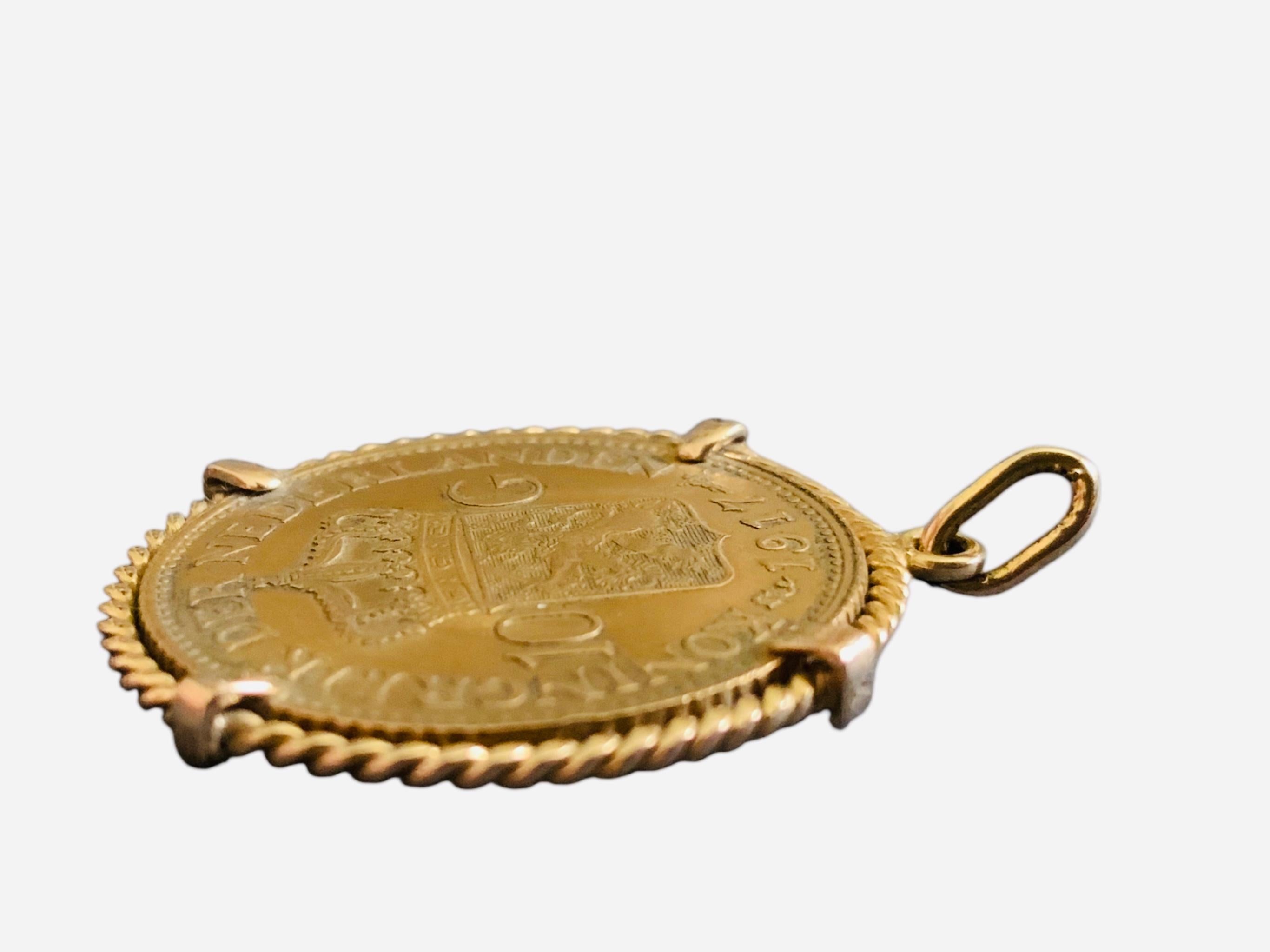 22K Gold 1917 10 G Netherland Coin Gemmmed Numari Pendant For Sale 1
