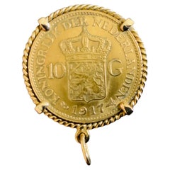22K Gold 1917 10 G Netherland Coin Gemmmed Numari Pendant