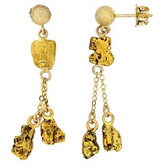 Vintage 22K Gold, 6 Placer Gold Nuggets and 14K Dangle Earrings