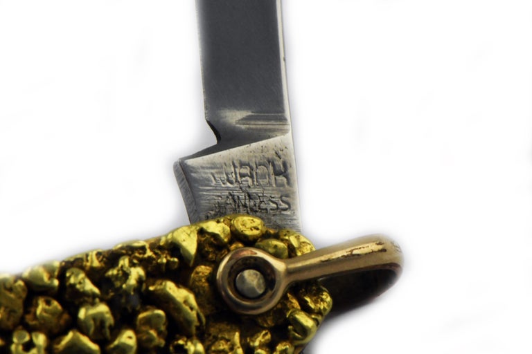22 Karat Gold Alaskan Nugget Cluster on Swank Double Blade Folding Pocket Knife For Sale at