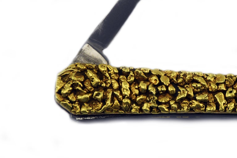 22 Karat Gold Alaskan Nugget Cluster on Swank Double Blade Folding Pocket Knife For Sale at