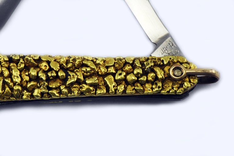 22 Karat Gold Alaskan Nugget Cluster on Swank Double Blade Folding Pocket Knife For Sale at