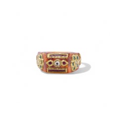 22K Gold and Amber Ring with Diamonds, Emeralds, and Rubies