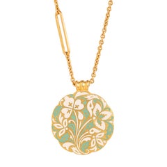 22K Gold and Blue and Green Floral Enamel Pendant Necklace Handmade by Agaro
