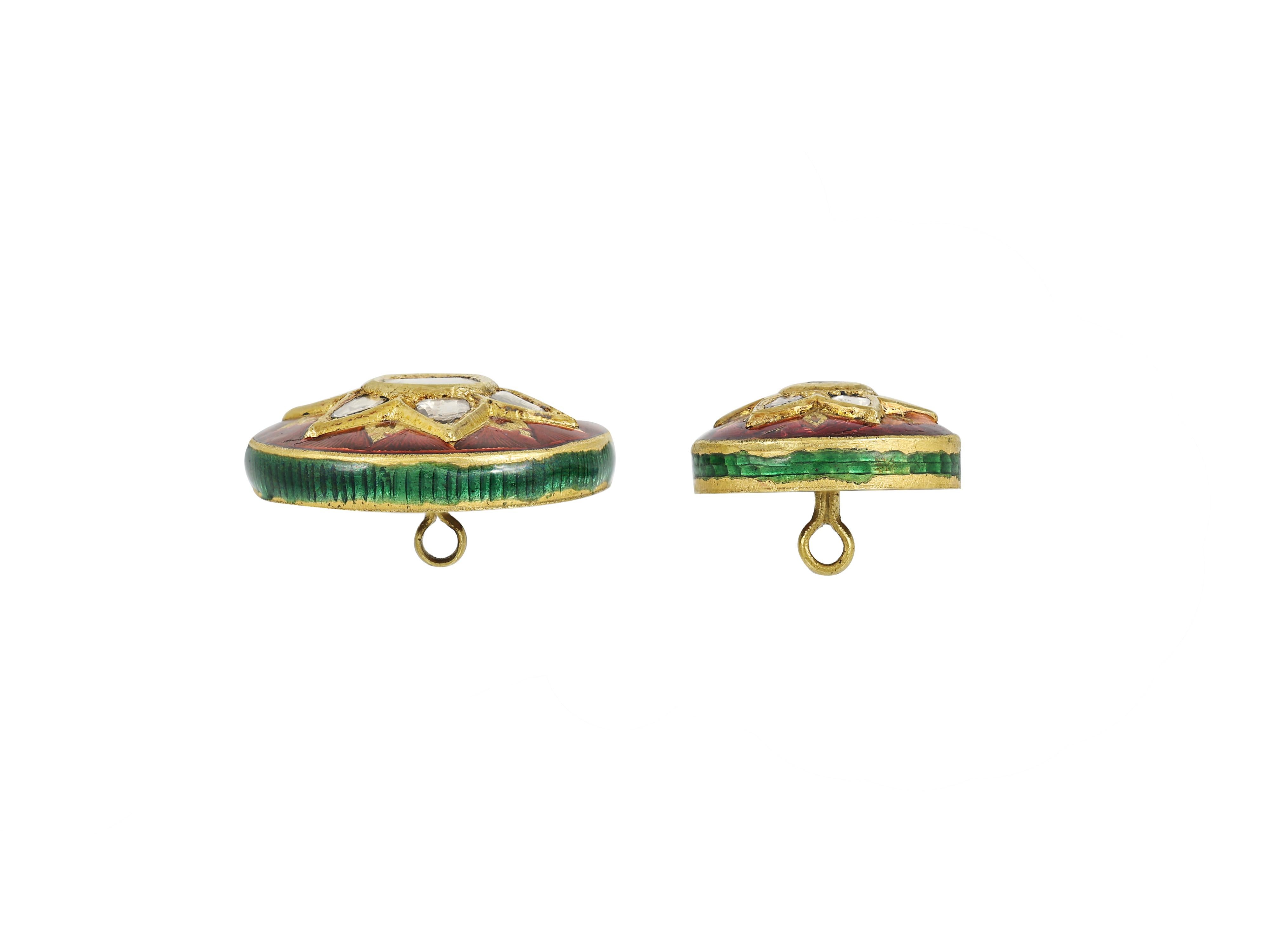 Men's 22K gold and Diamond red enamel Maharaj button set for suits, kurta and sherwani For Sale