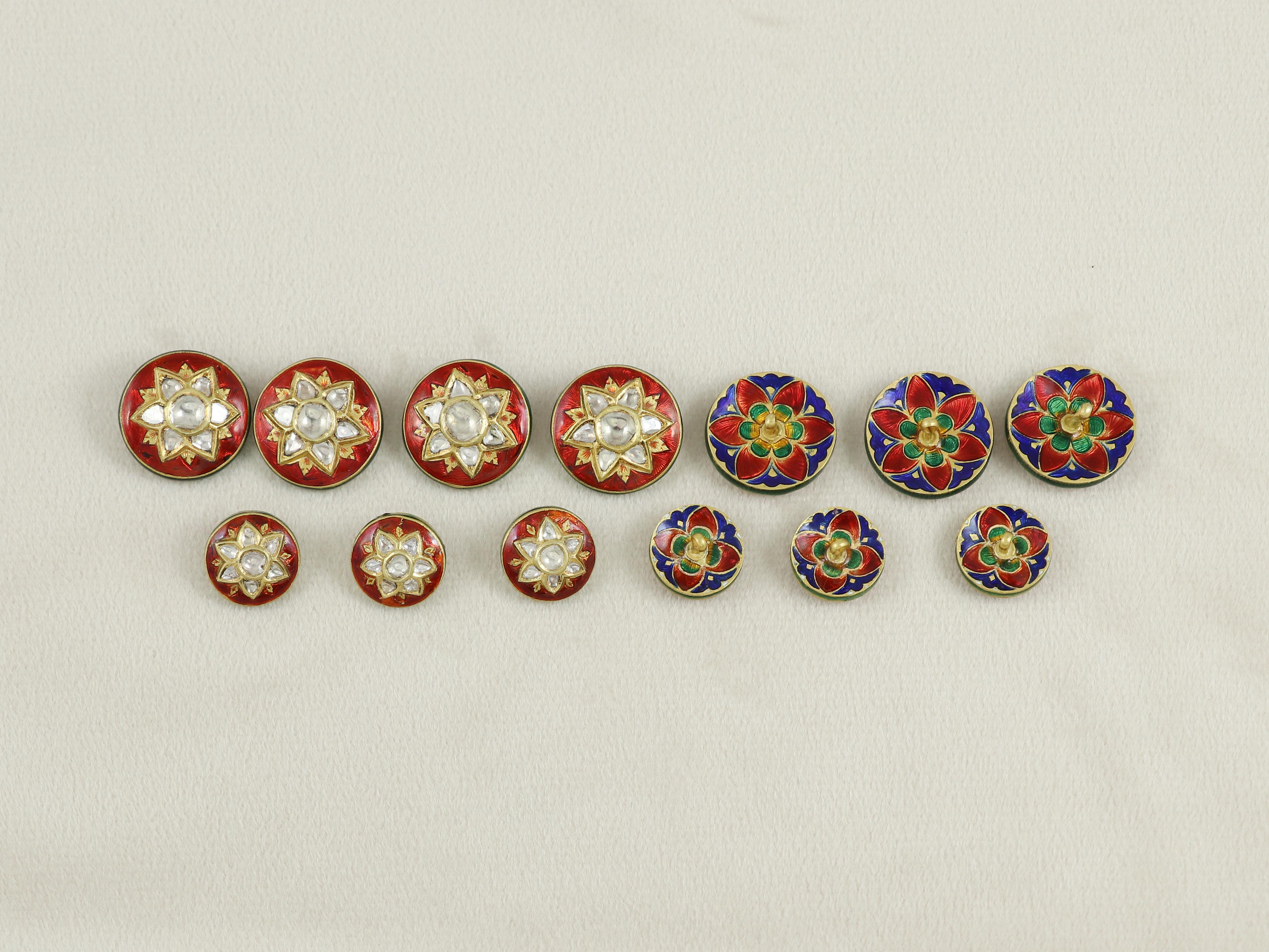 22K gold and Diamond red enamel Maharaj button set for suits, kurta and sherwani For Sale 3