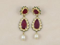 22K gold and diamonds polki earring with ruby pears and such sea pearls