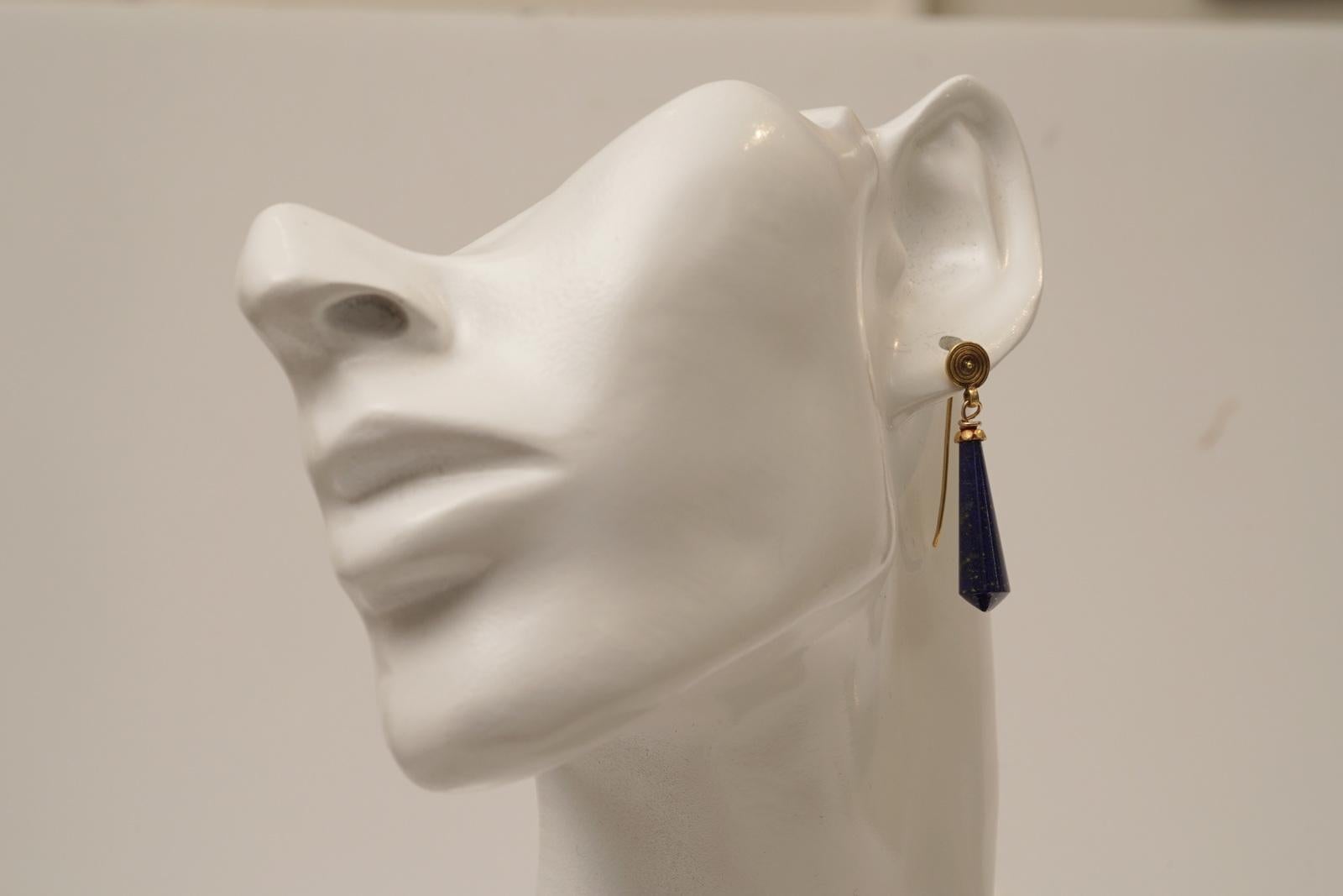 22 Karat Gold and Lapis Lazuli Drop Earrings In Excellent Condition For Sale In Nantucket, MA