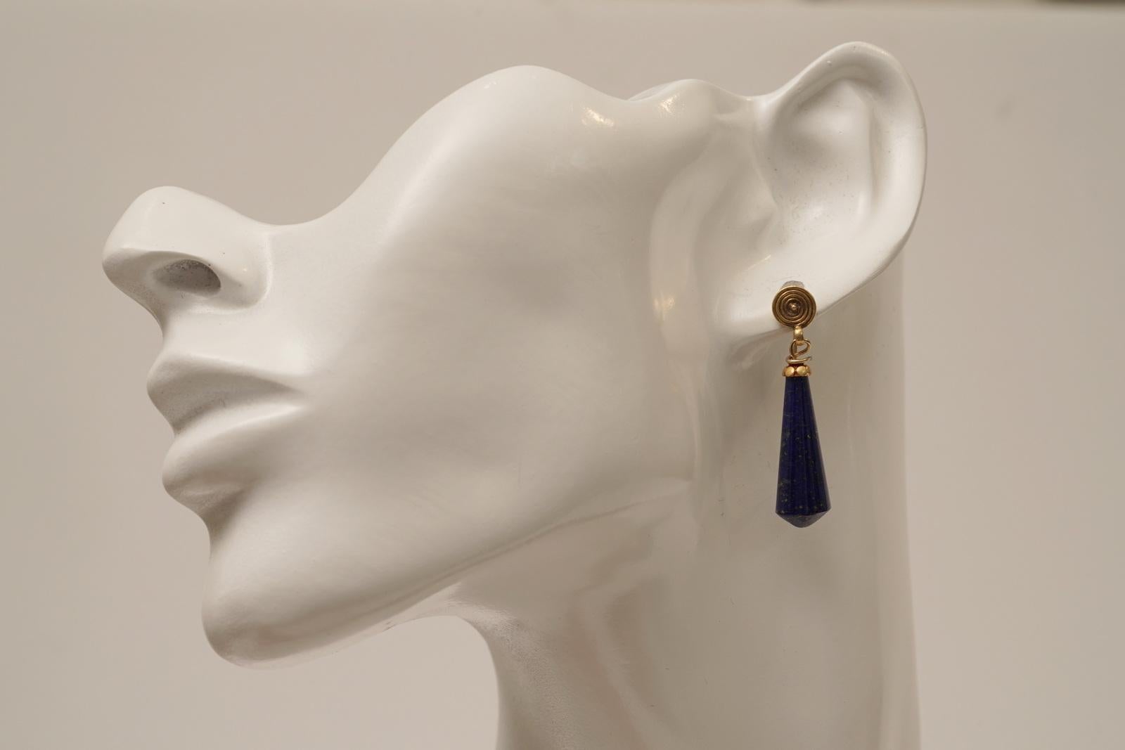 Women's or Men's 22 Karat Gold and Lapis Lazuli Drop Earrings For Sale