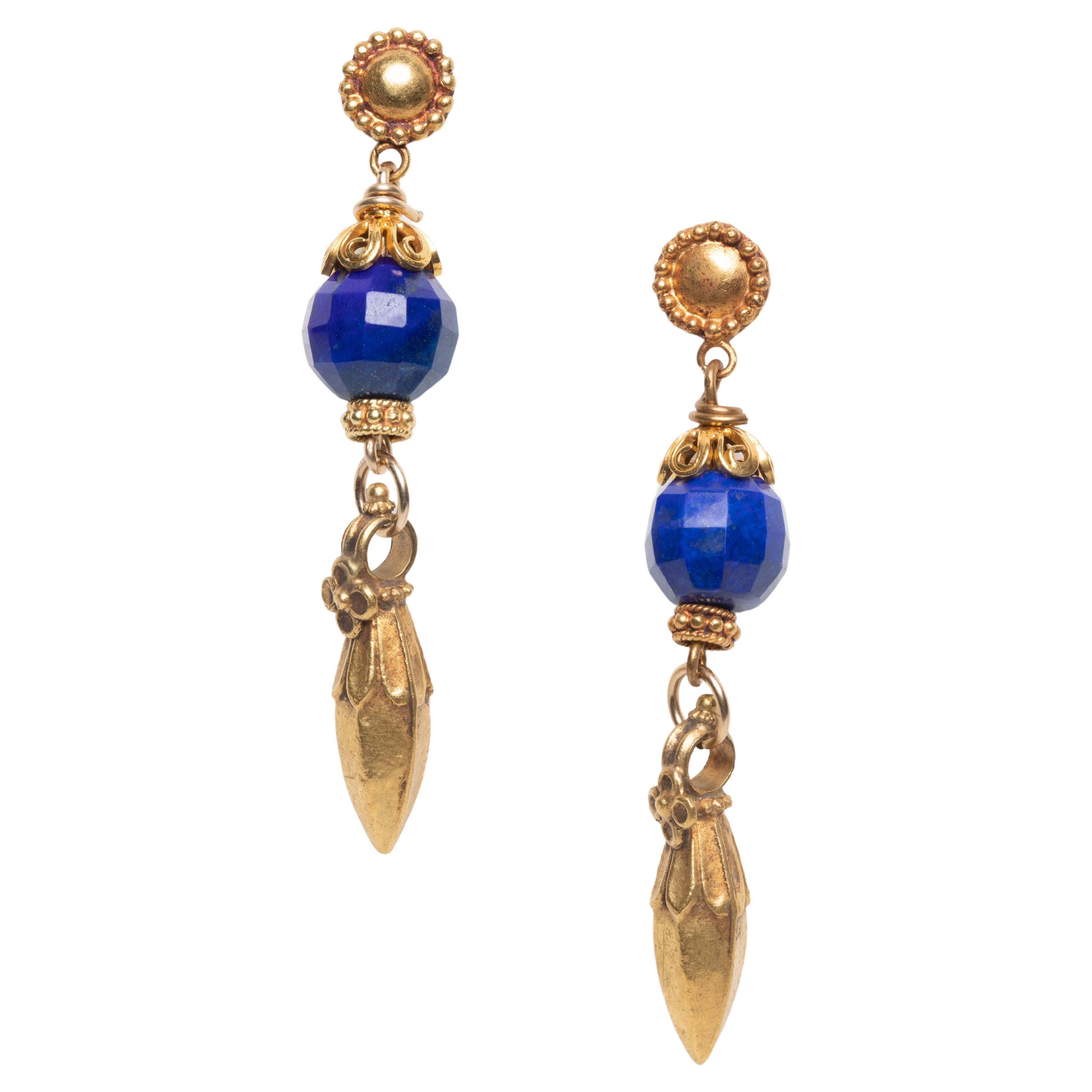 22K Gold and Lapis Lazuli Earrings by Deborah Lockhart Phillips For Sale
