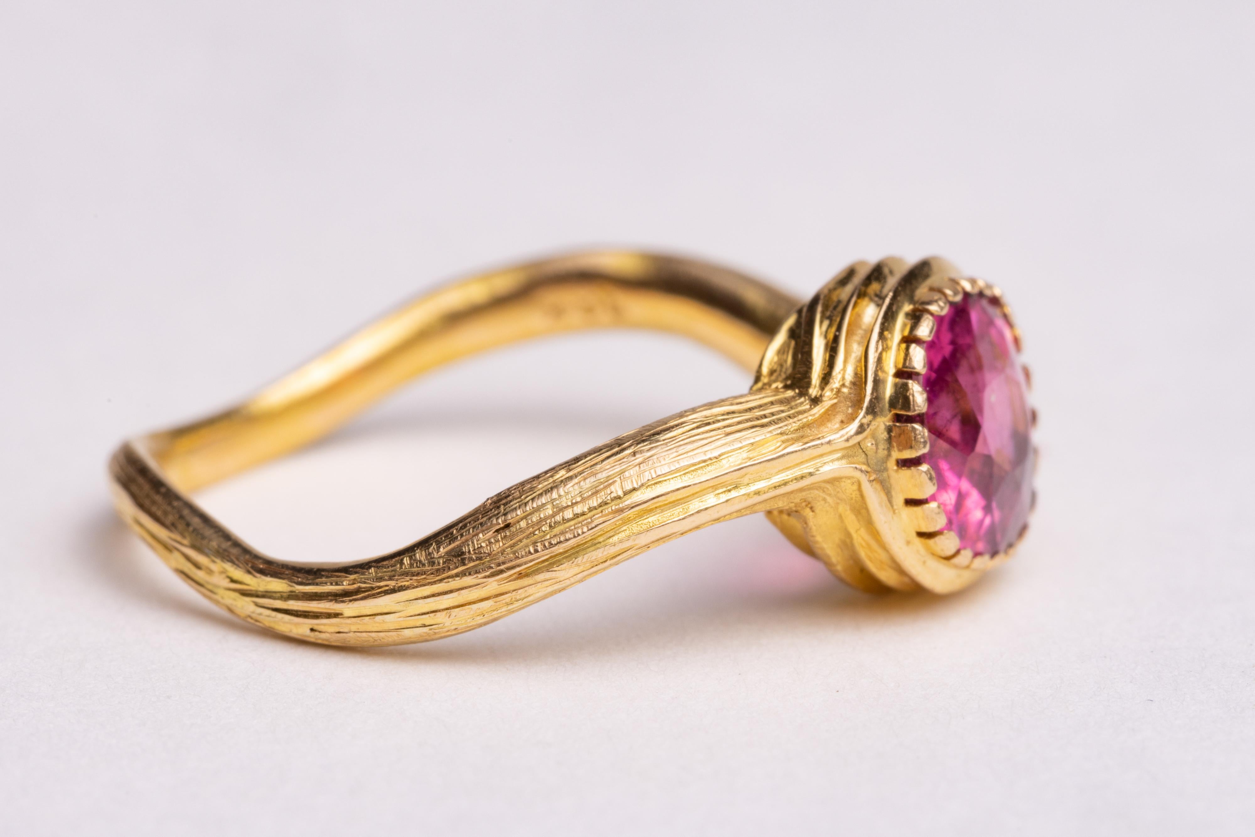 Round Cut 22K Gold and Pink Tourmaline Ring For Sale