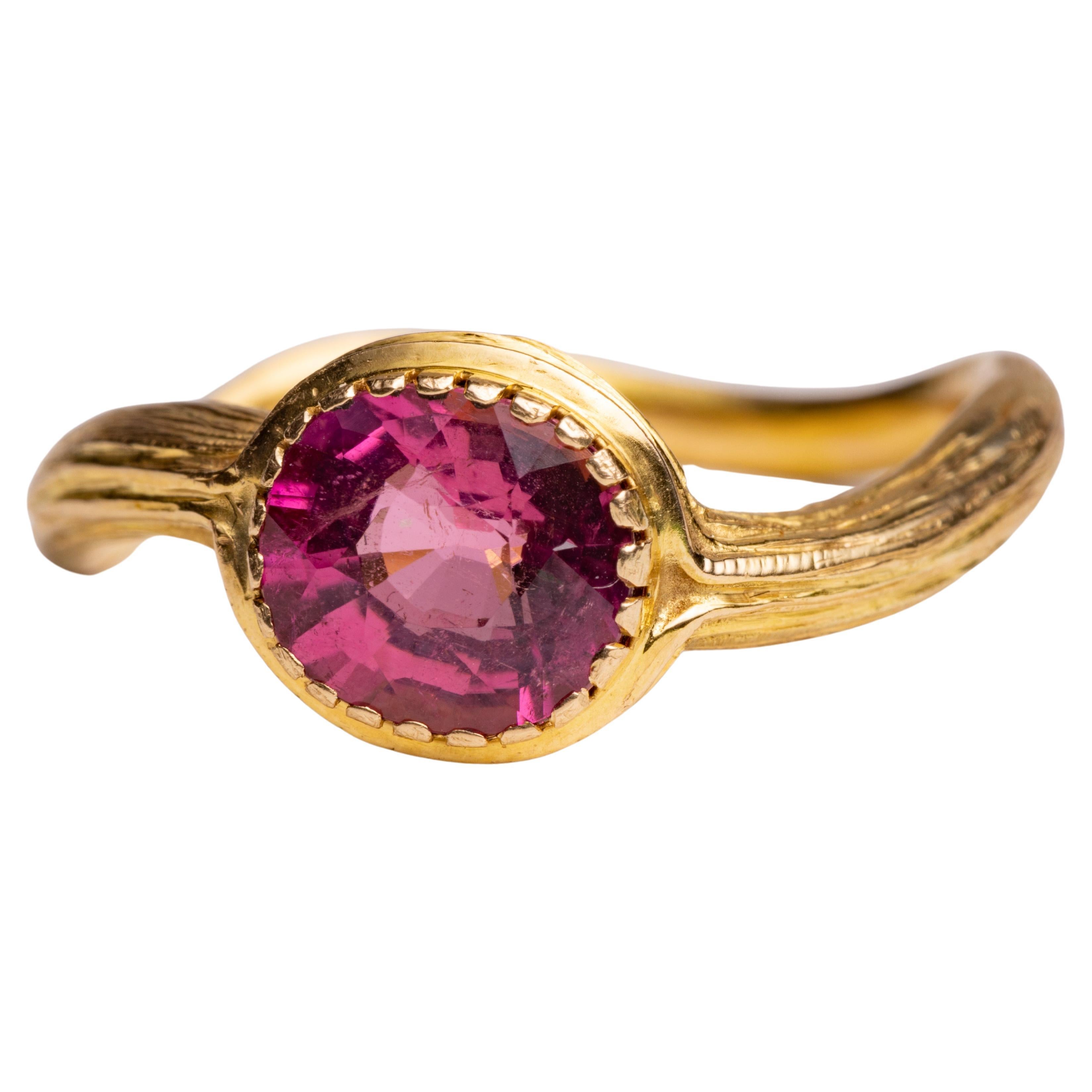22K Gold and Pink Tourmaline Ring For Sale