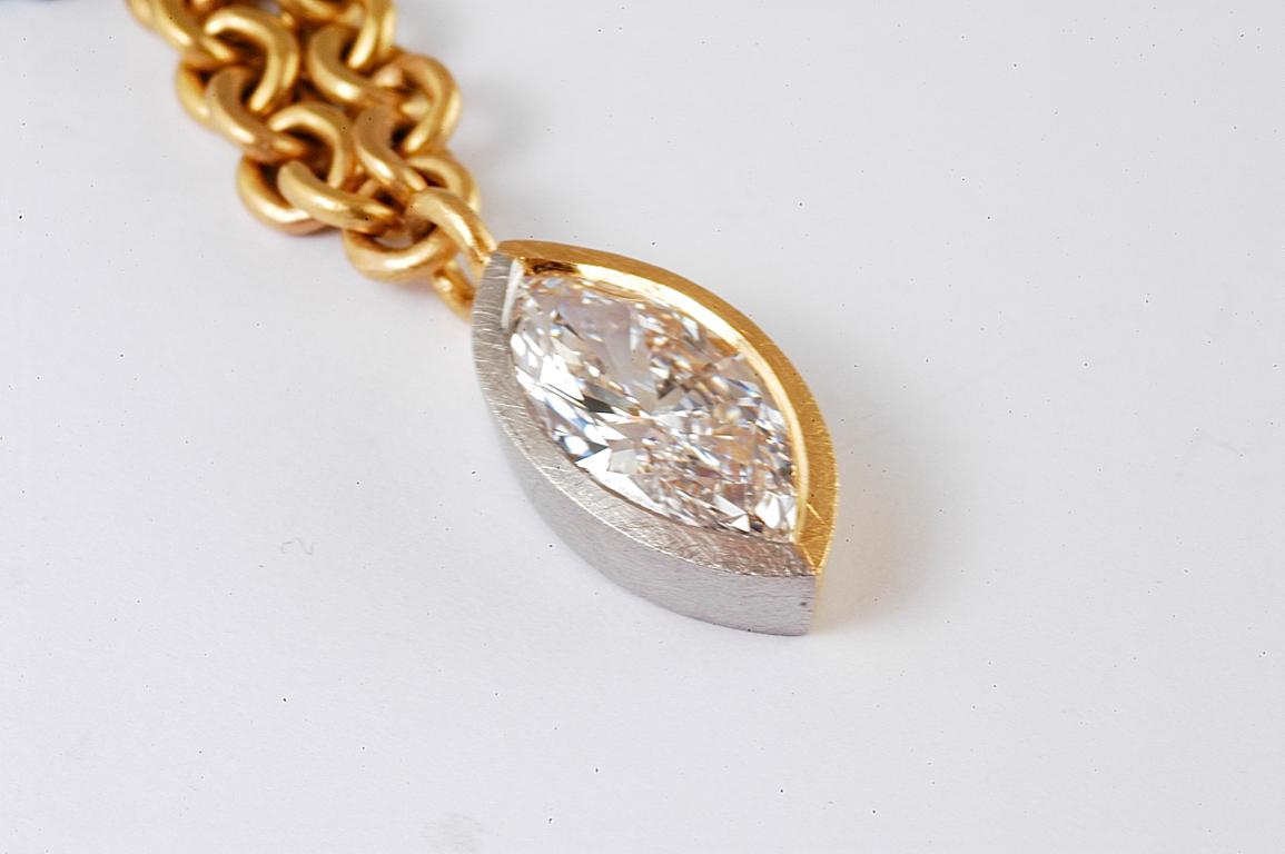 Marquise Cut 22 Karat Gold and Platinum Link Necklace with Marquise Diamond