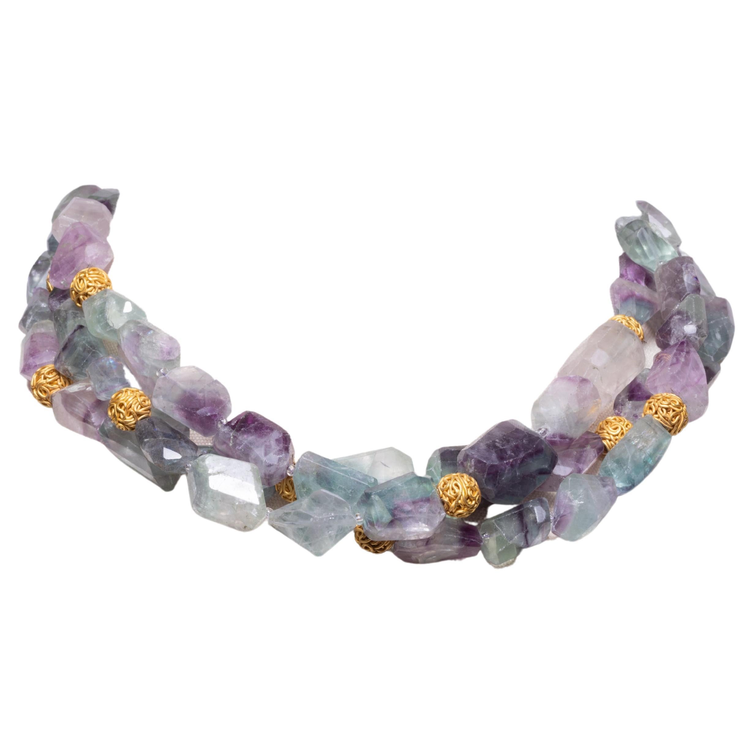22K Gold and Tumbled Fluorite Multi-Strand Necklace by Deborah Lockhart Phillips For Sale