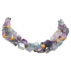 22K Gold and Tumbled Fluorite Multi-Strand Necklace by Deborah Lockhart Phillips