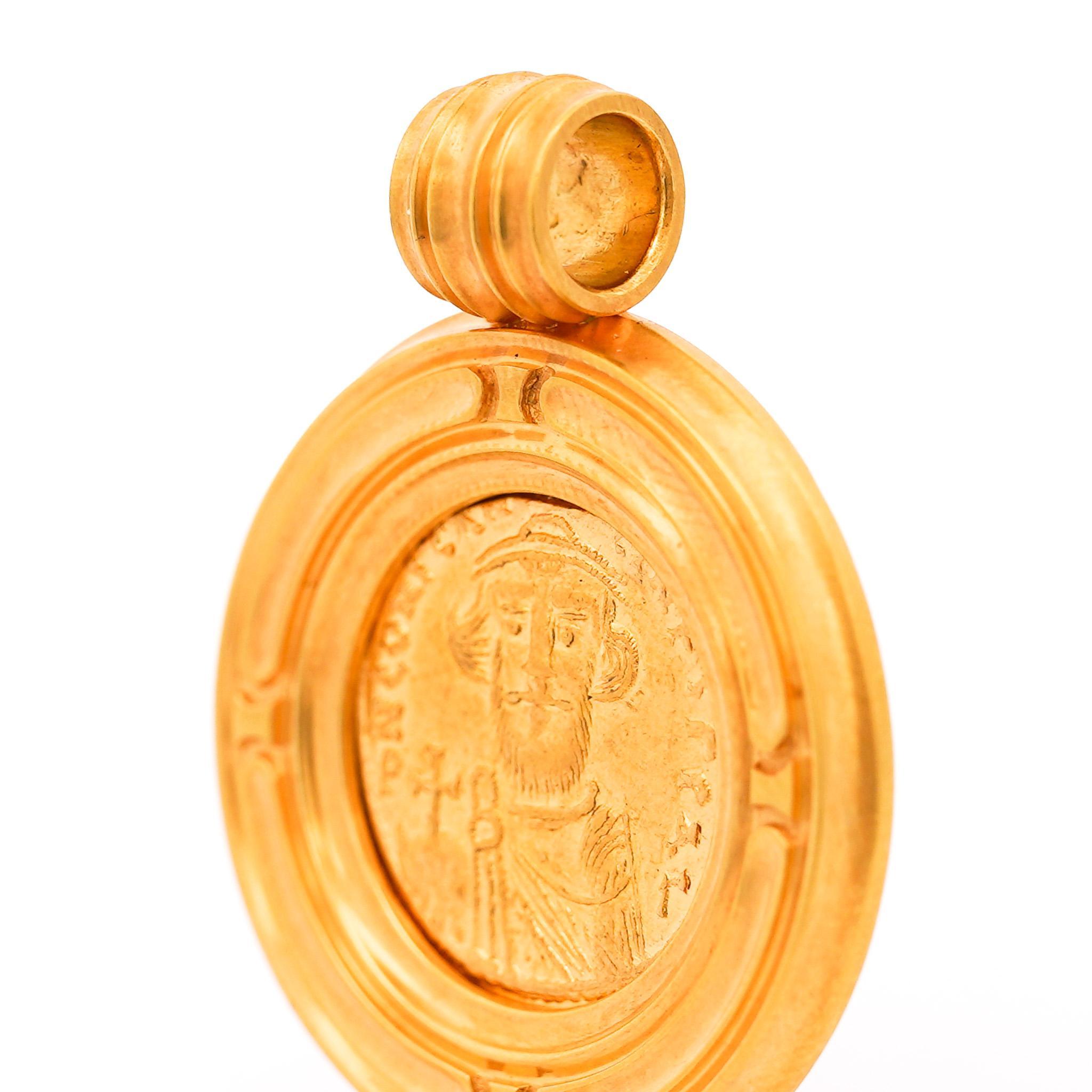 Byzantin Pendentif monnaie byzantin antique Constantinople II en or 22 carats en vente