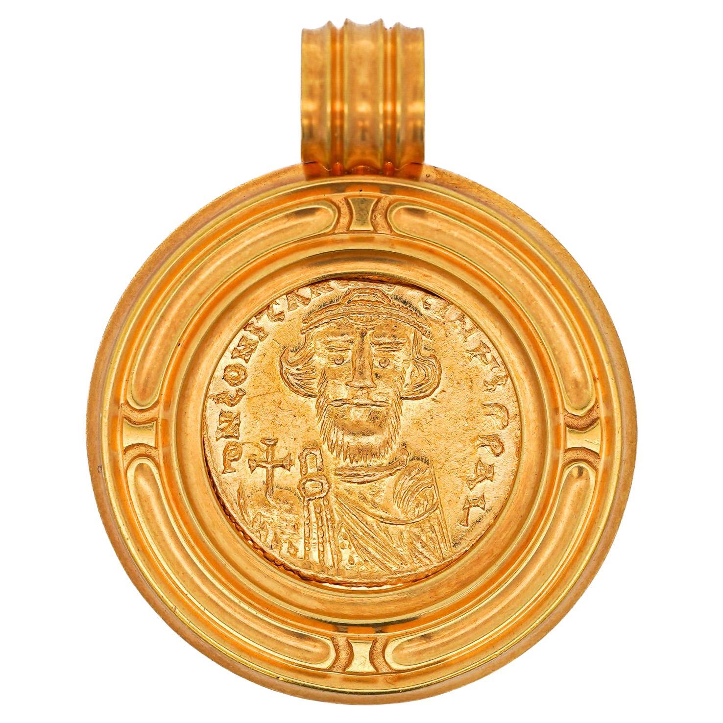 22K Gold Antique Byzantine Constantinople II Coin Bezel Pendant