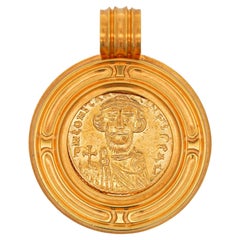 22 Karat Gold Antiker byzantinischer Constantinople II Münzlünette-Anhänger