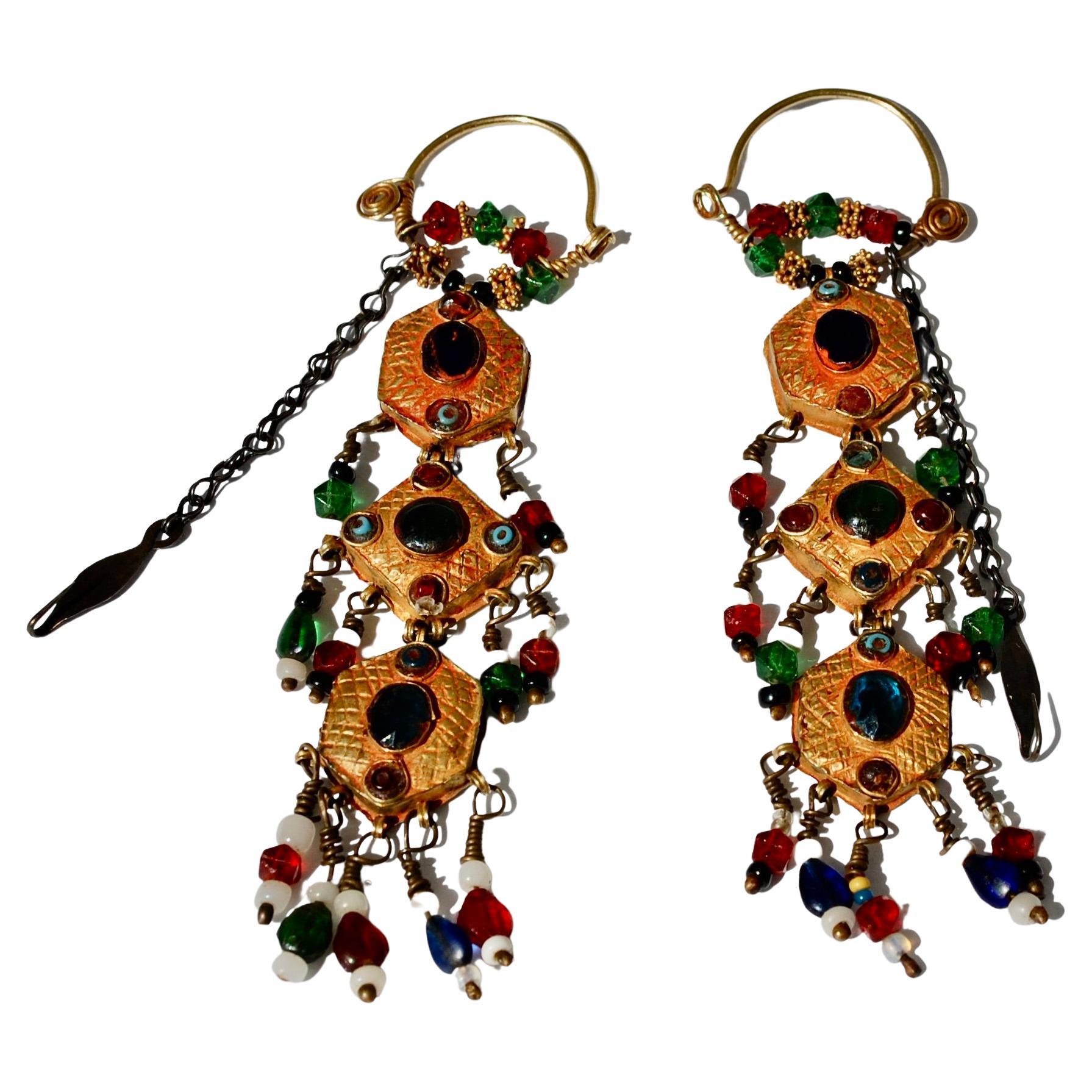 Anglo-Indian 22k Gold Antique Qajar Bridal Earrings For Sale