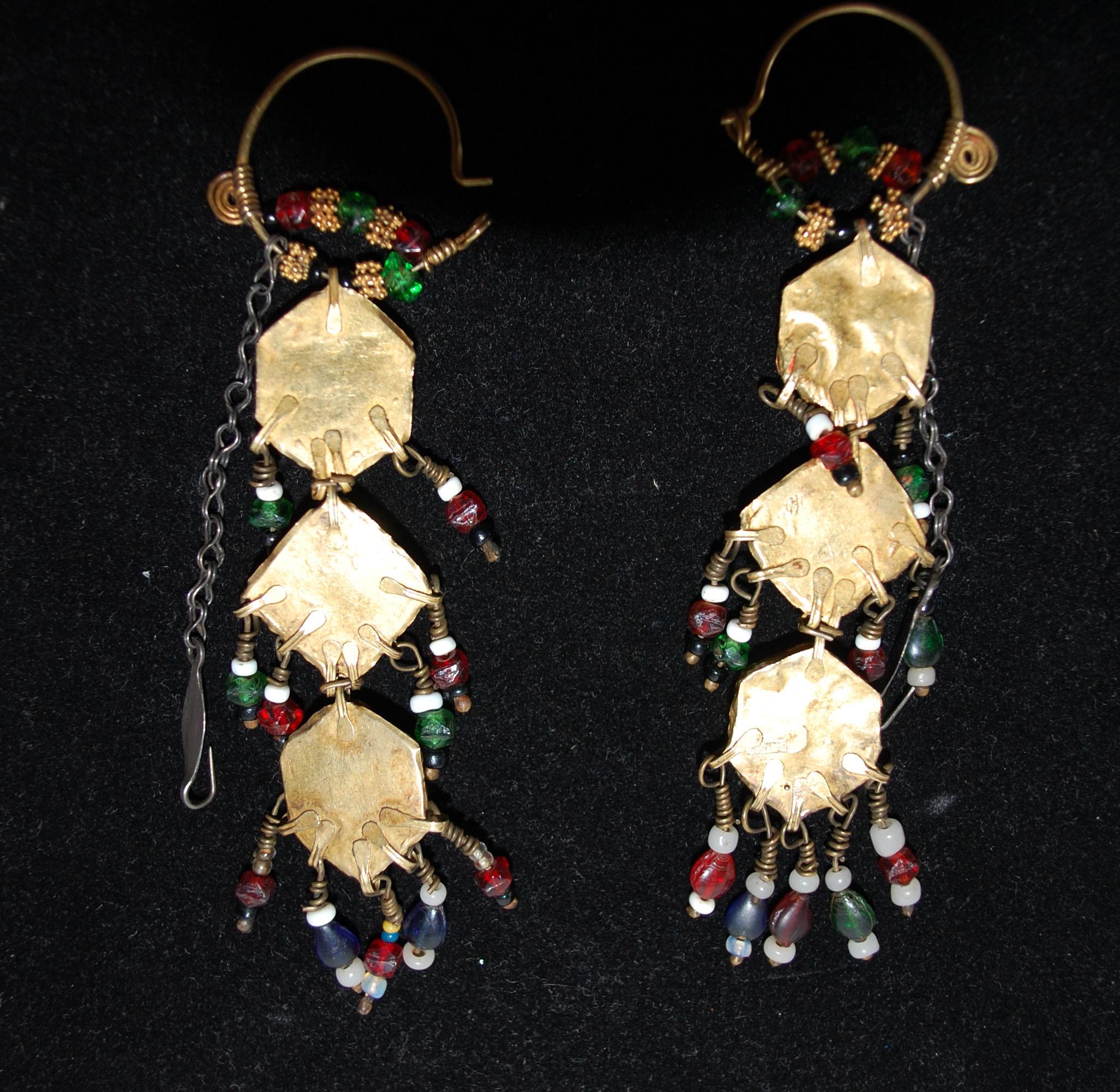 22k Gold Antique Qajar Bridal Earrings In Good Condition For Sale In Lake Worth, FL