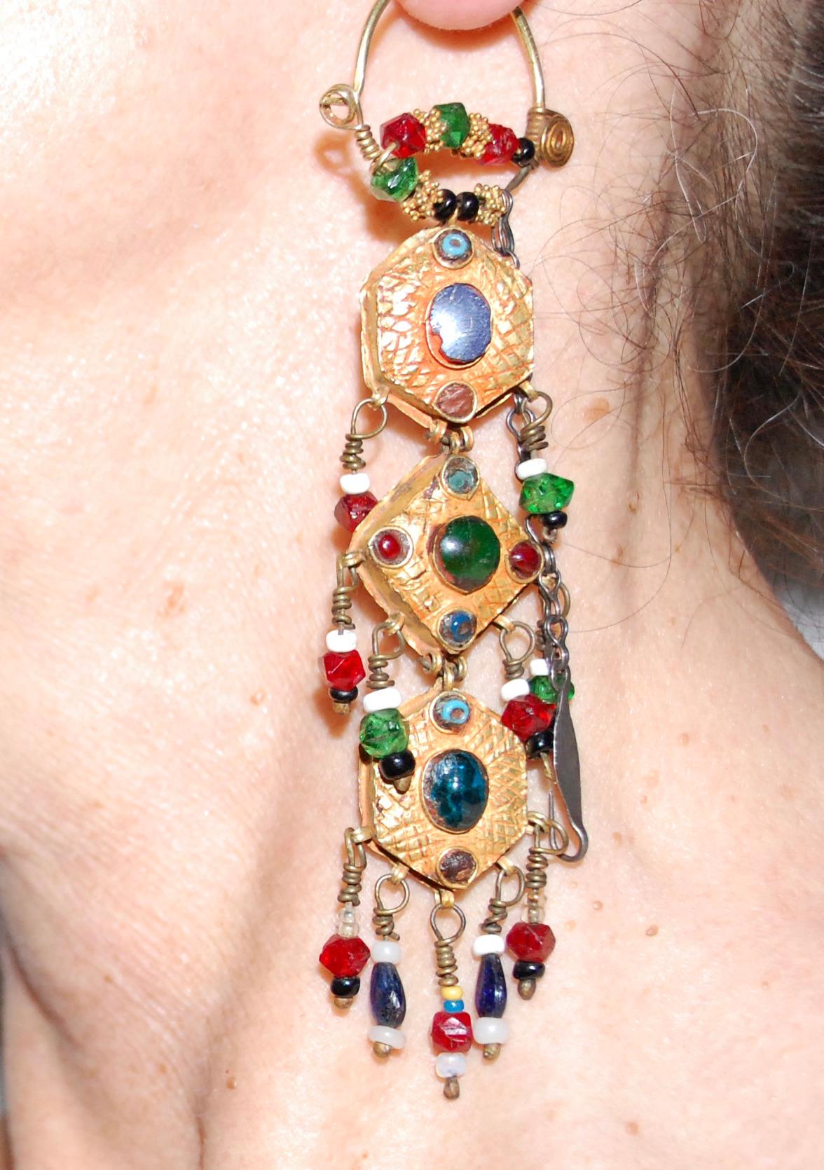 Women's 22k Gold Antique Qajar Bridal Earrings For Sale