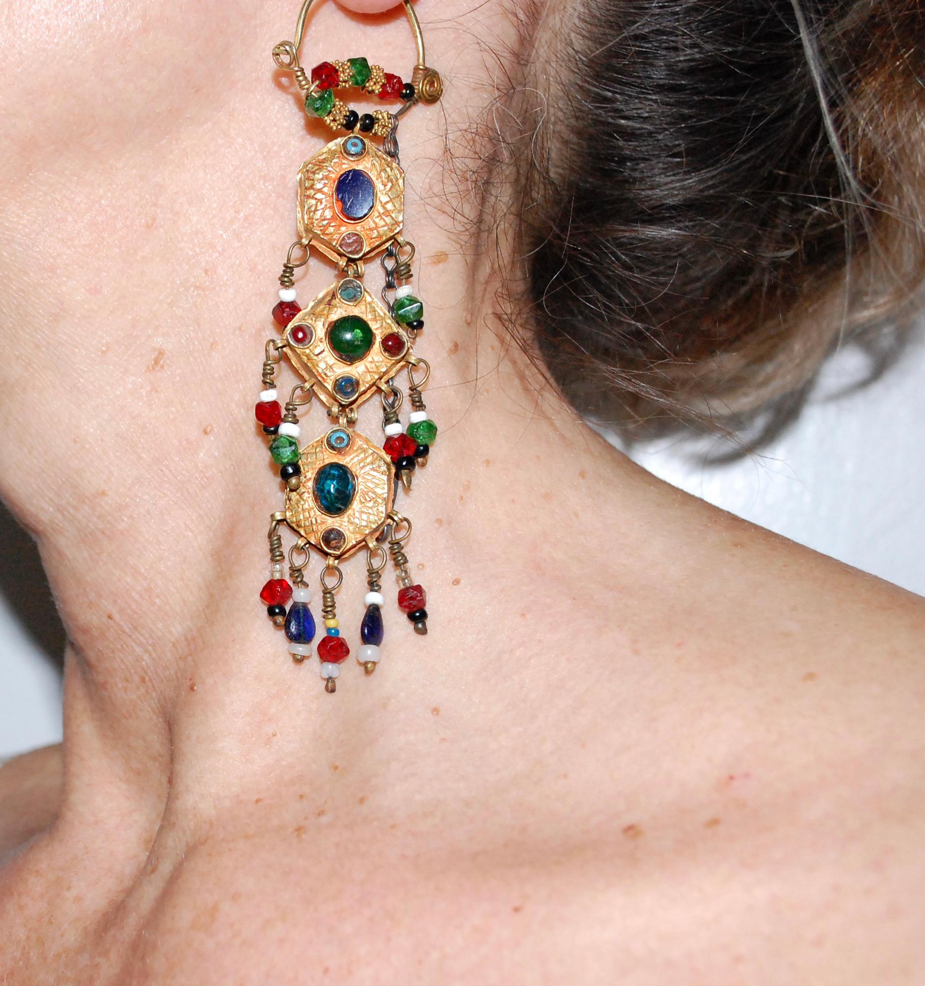 22k Gold Antique Qajar Bridal Earrings For Sale 1