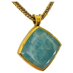 22k Gold Aqua Pendant Necklace