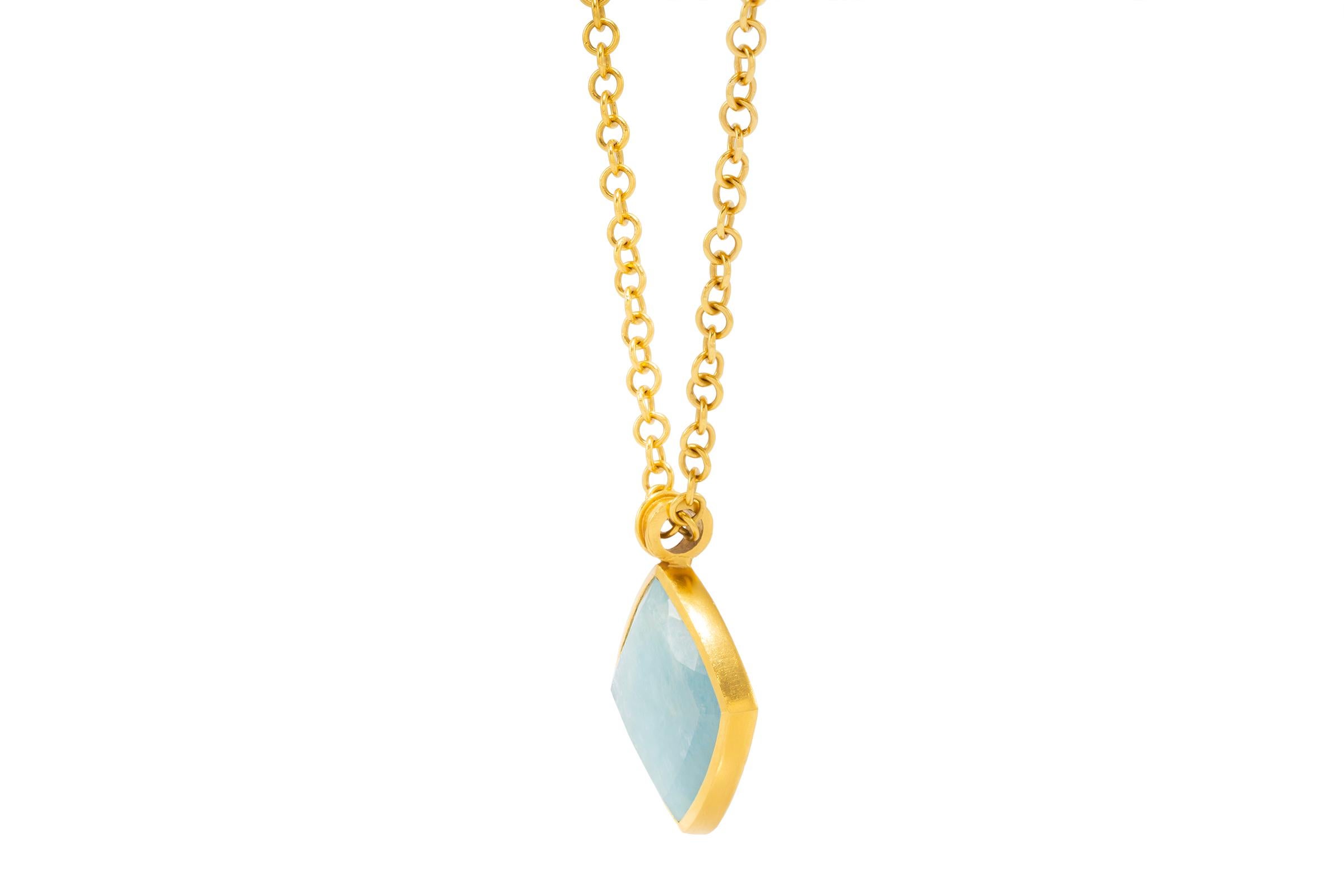 Cabochon 22k Gold Aqua Pendant Necklace, by Tagili For Sale