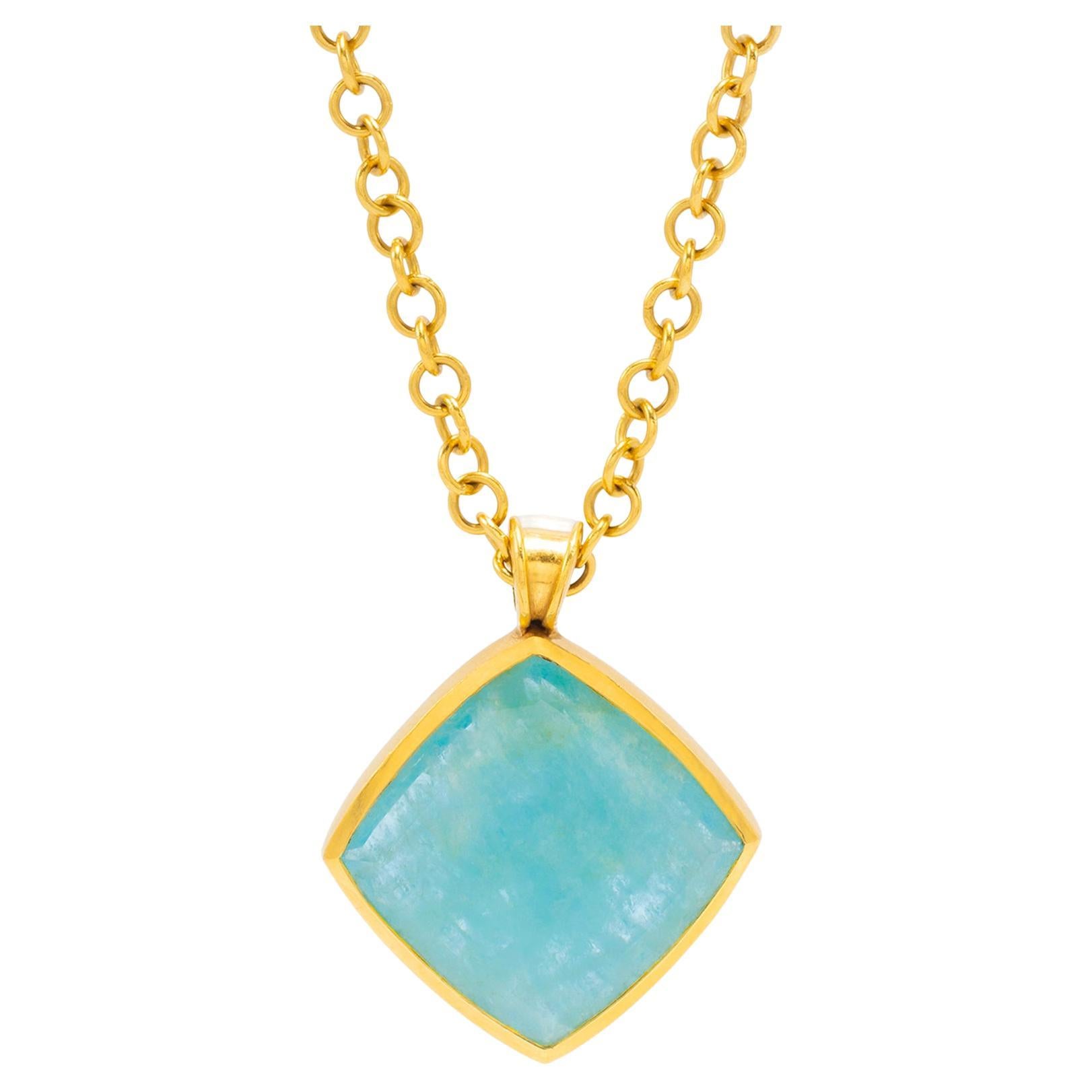 22k Gold Aqua Pendant Necklace, by Tagili For Sale