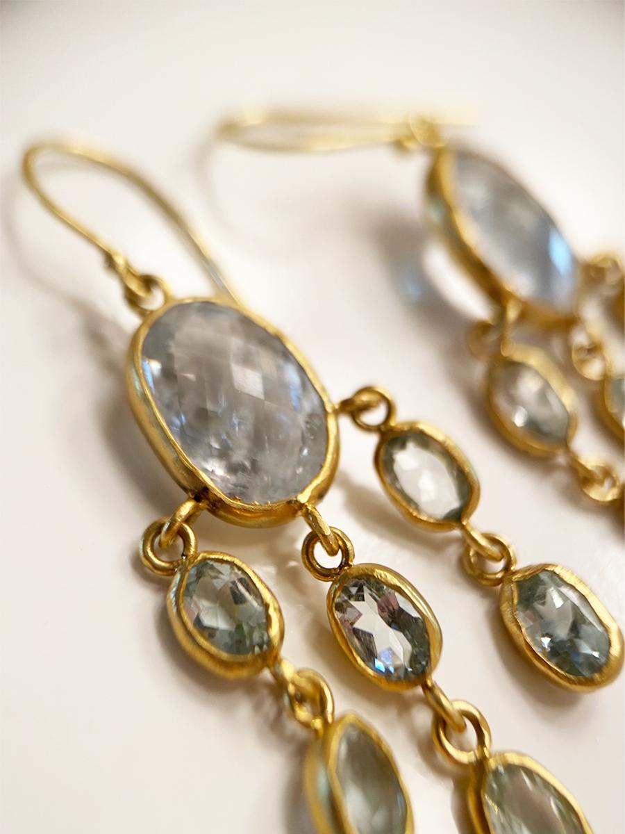 Artist Margery Hirschey 22 Karat Gold Aquamarine Chandelier Earrings For Sale
