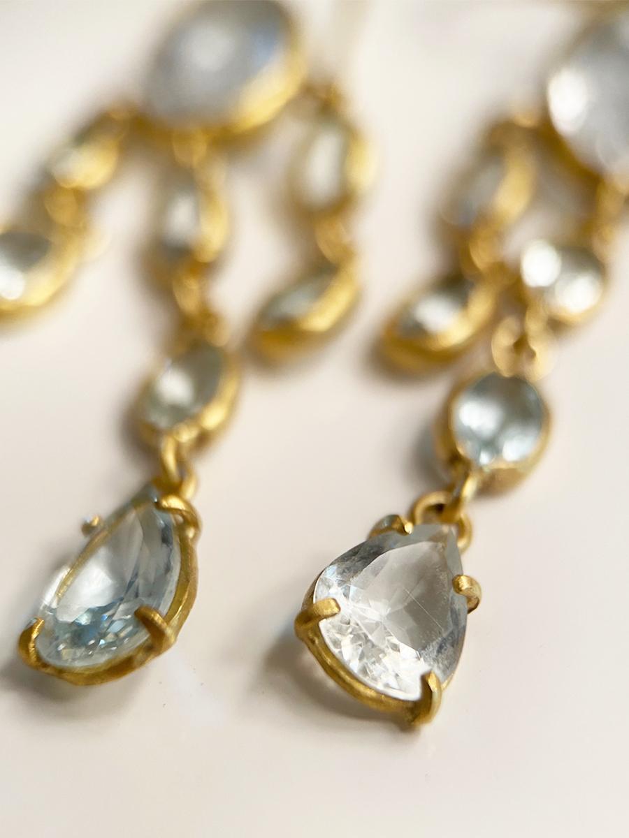 Mixed Cut Margery Hirschey 22 Karat Gold Aquamarine Chandelier Earrings For Sale