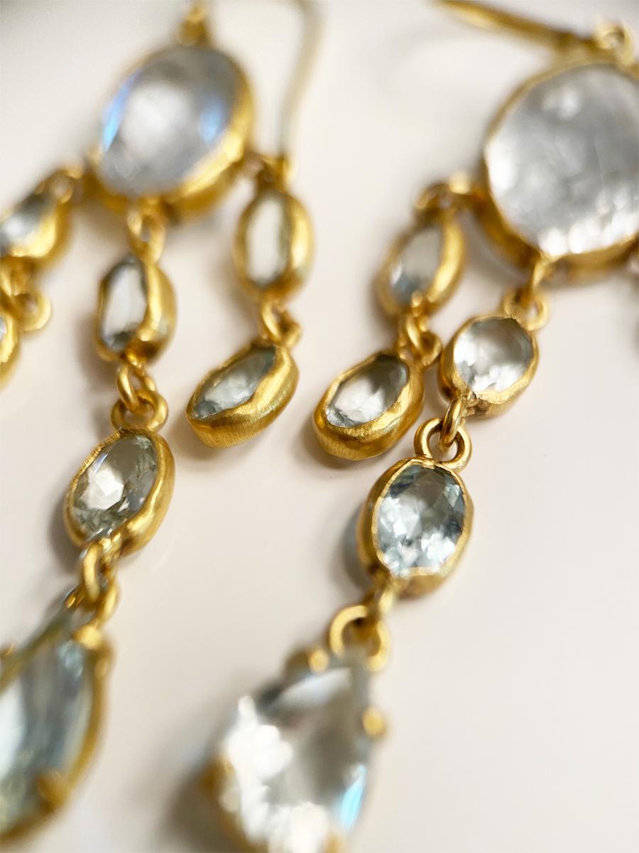 Margery Hirschey 22 Karat Gold Aquamarine Chandelier Earrings In New Condition For Sale In Boulder, CO