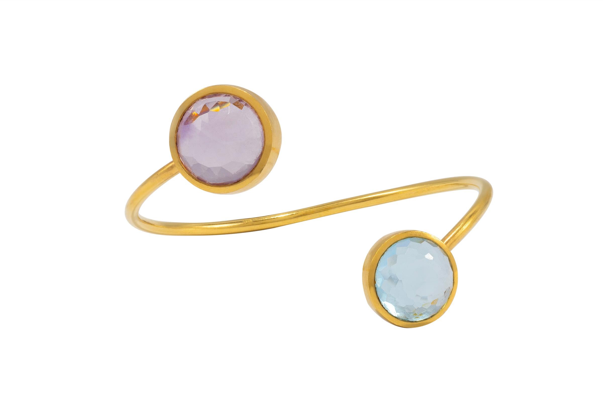 Artisan 22k Gold Bangle Bracelet with Blue Topaz For Sale