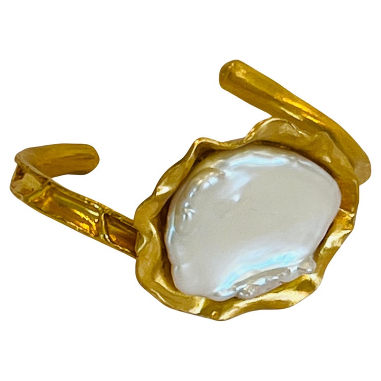 22k Gold Baroque Coin Pearl Cuff, by Tagili For Sale