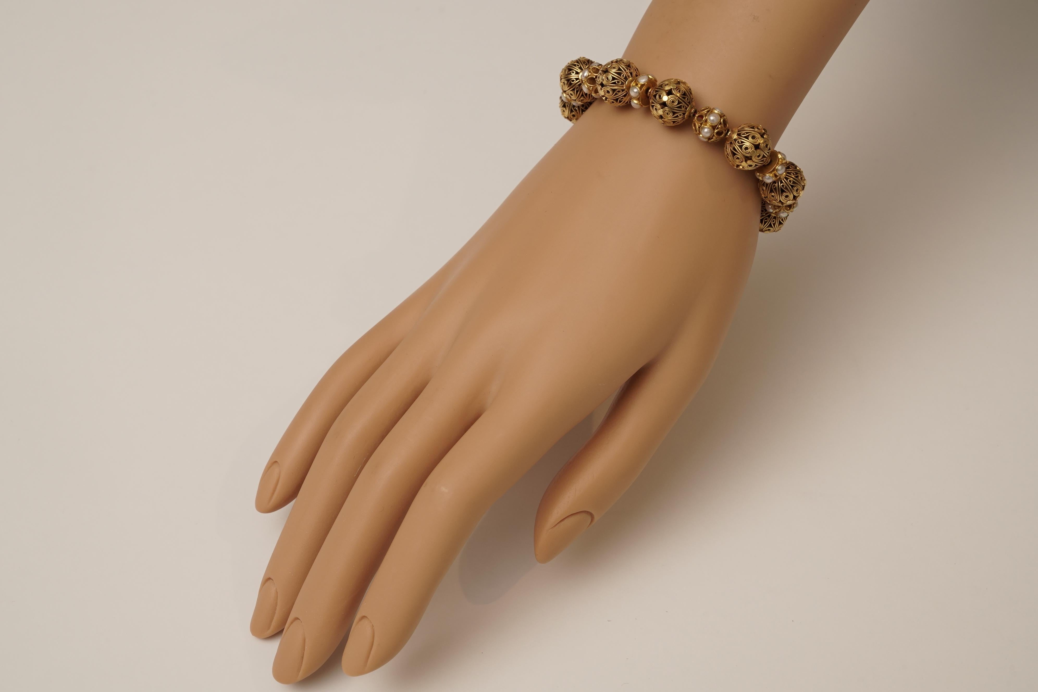 Women's or Men's 22 Karat Gold Bead Bracelet Pearl Rondelles by Deborah Lockhart Phillips