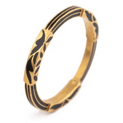 22K Gold Black Enamel Floral and Striped Infinity Band Ring Handmade by Agaro