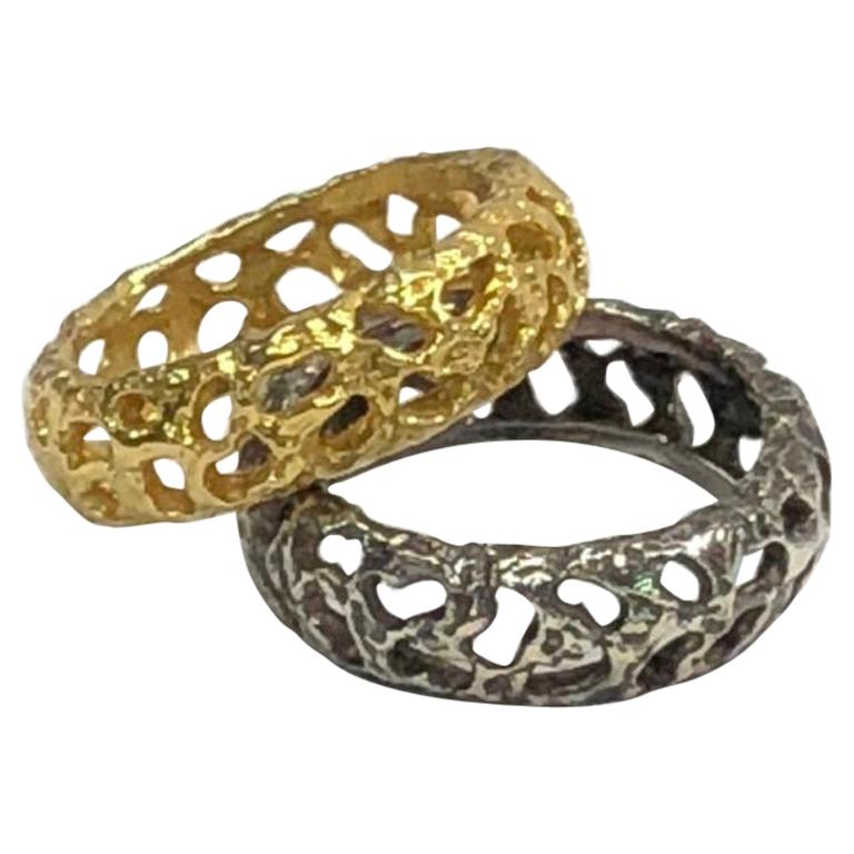 22k Gold & Blackened Silver Stacking Rings For Sale