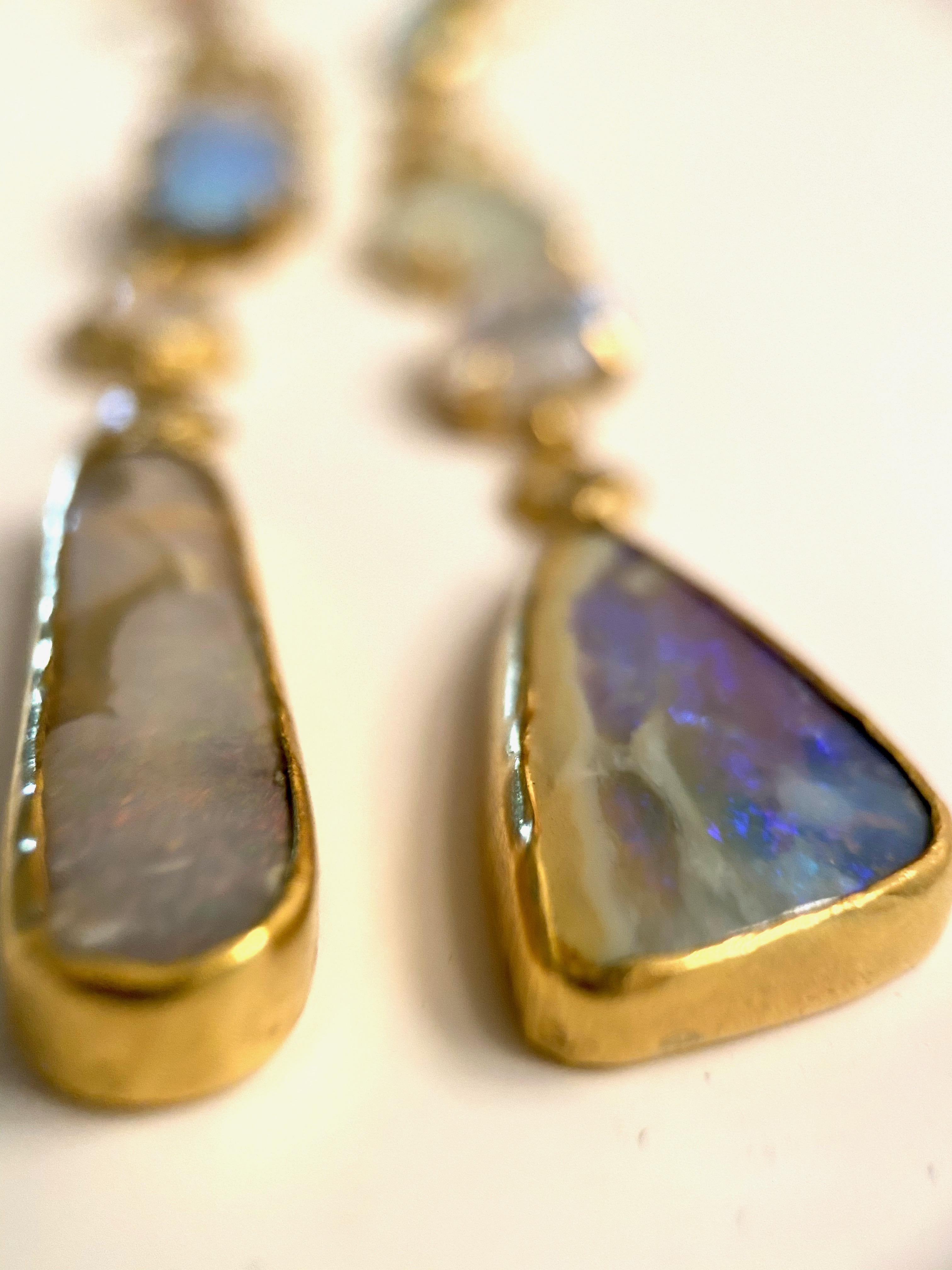 Margery Hirschey 22 Karat Gold, Boulder Opal and Gemstone Shoulder Dusters For Sale 2