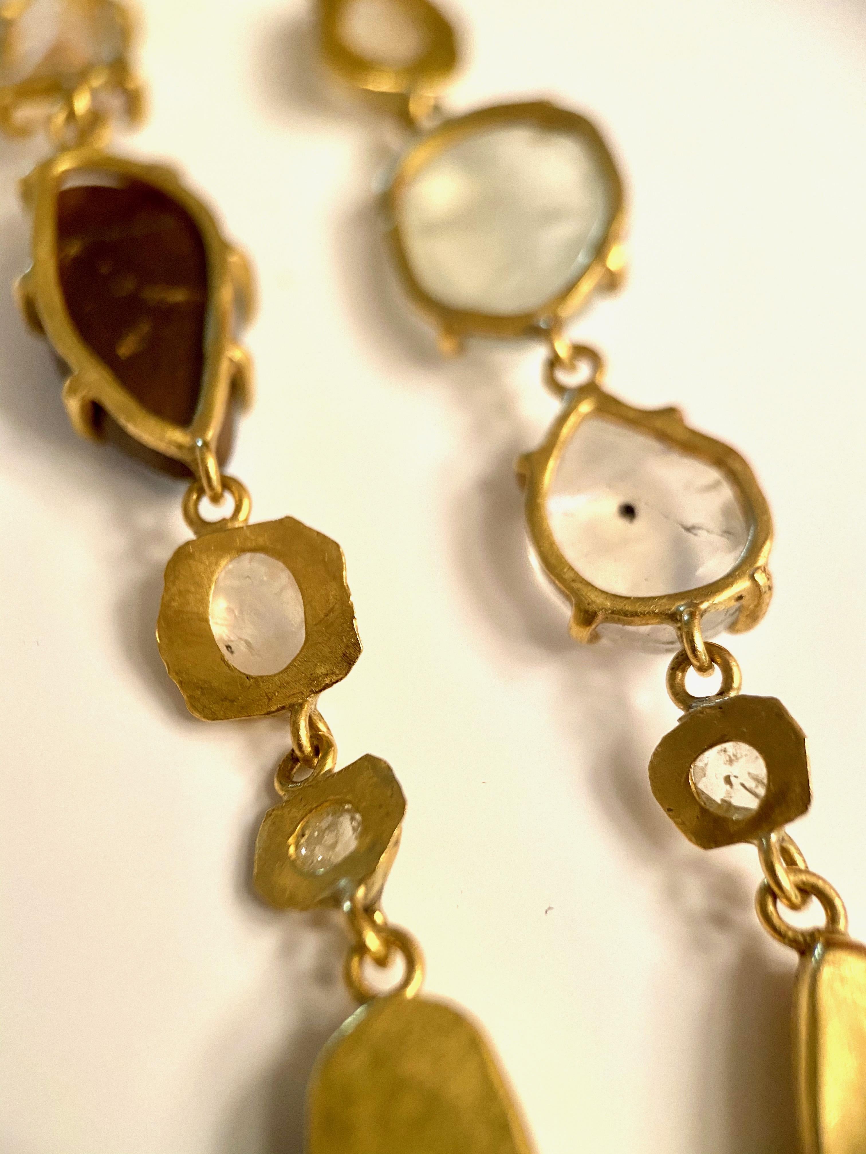 Margery Hirschey 22 Karat Gold, Boulder Opal and Gemstone Shoulder Dusters For Sale 3