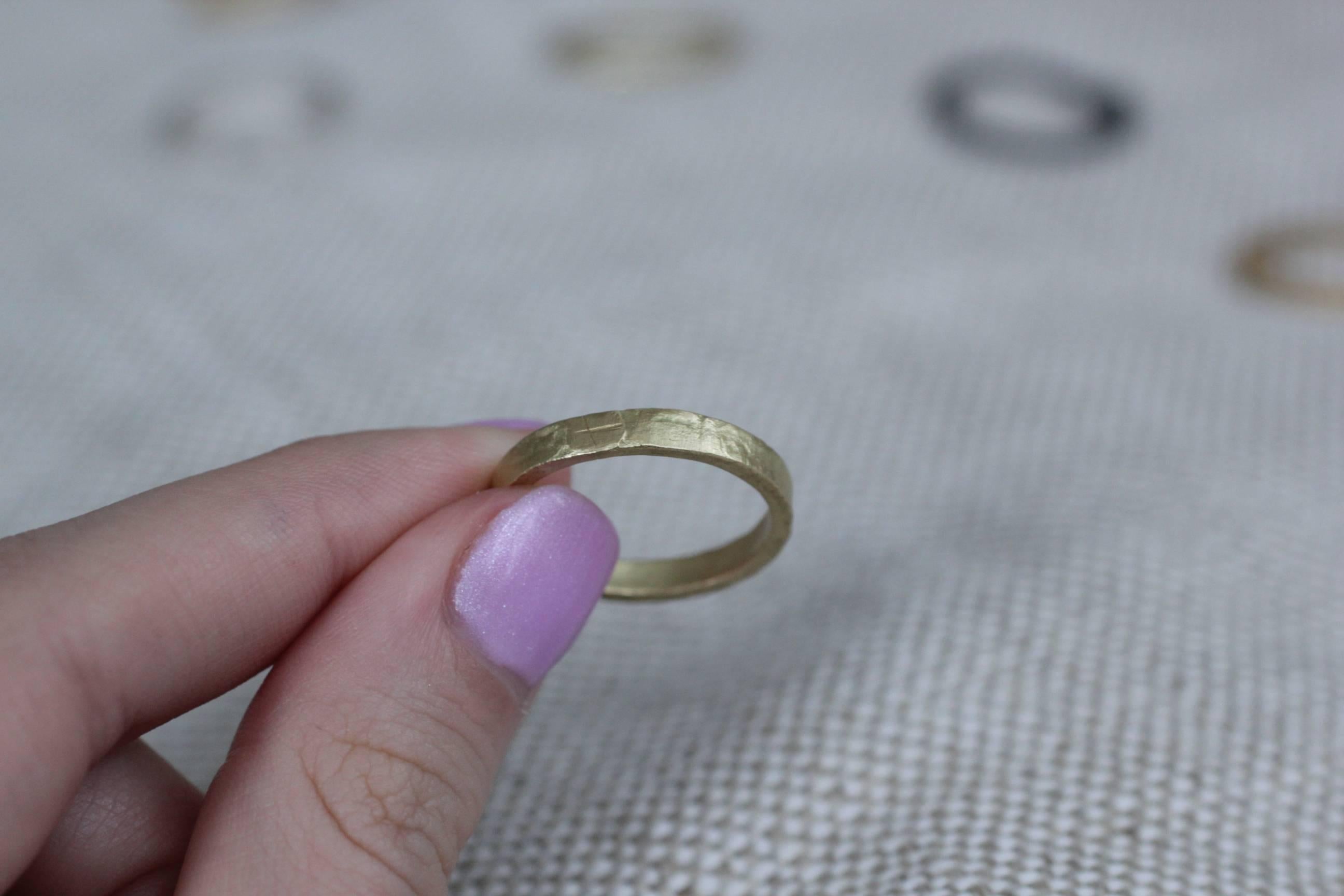 A bridal or wedding band ring in recycled 22K gold. Simplicity Wide Band contemporary unisex design, wedding band ring is designed and handcrafted by AB Jewelry NYC. Ideal for a man or a woman. Wear it alone or as a fashionable stacking ring