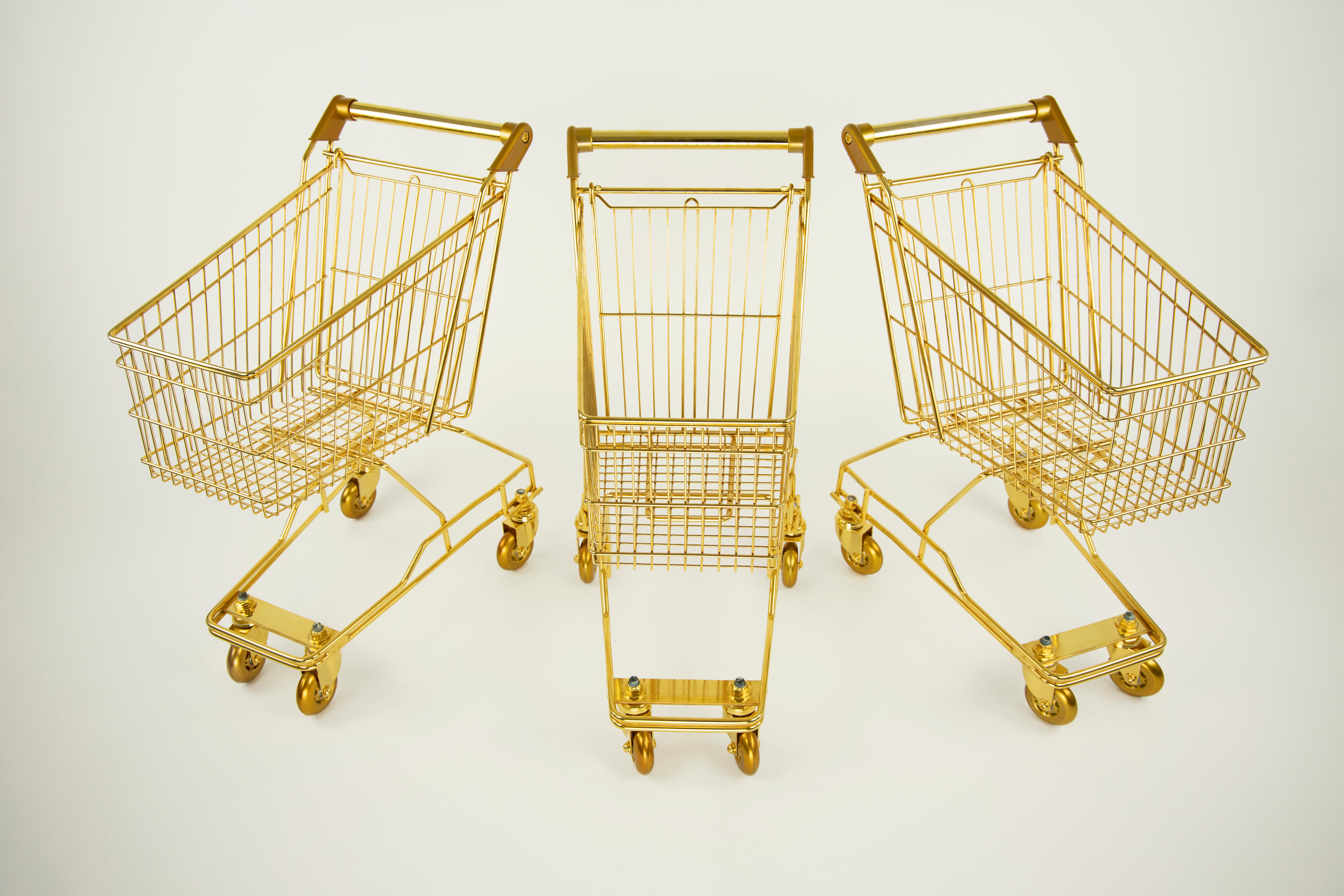 Post-Modern Limited Edition Kids Cart 22K in Gold, Steel & Bronze by Christopher Kreiling For Sale