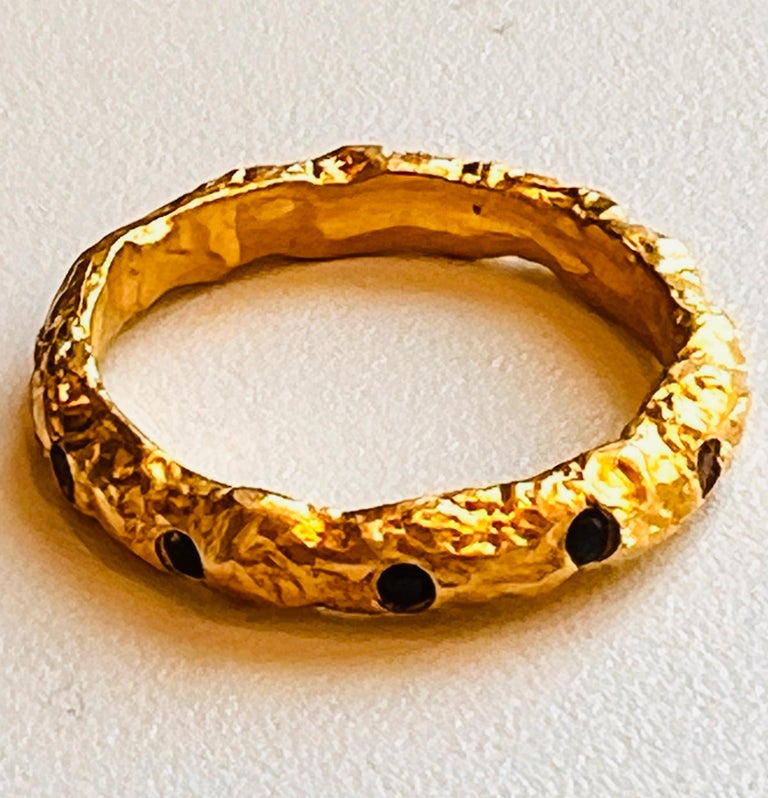 22k Gold Chunky Foil Stacking Rings with Blue Sapphires, by Tagili For ...