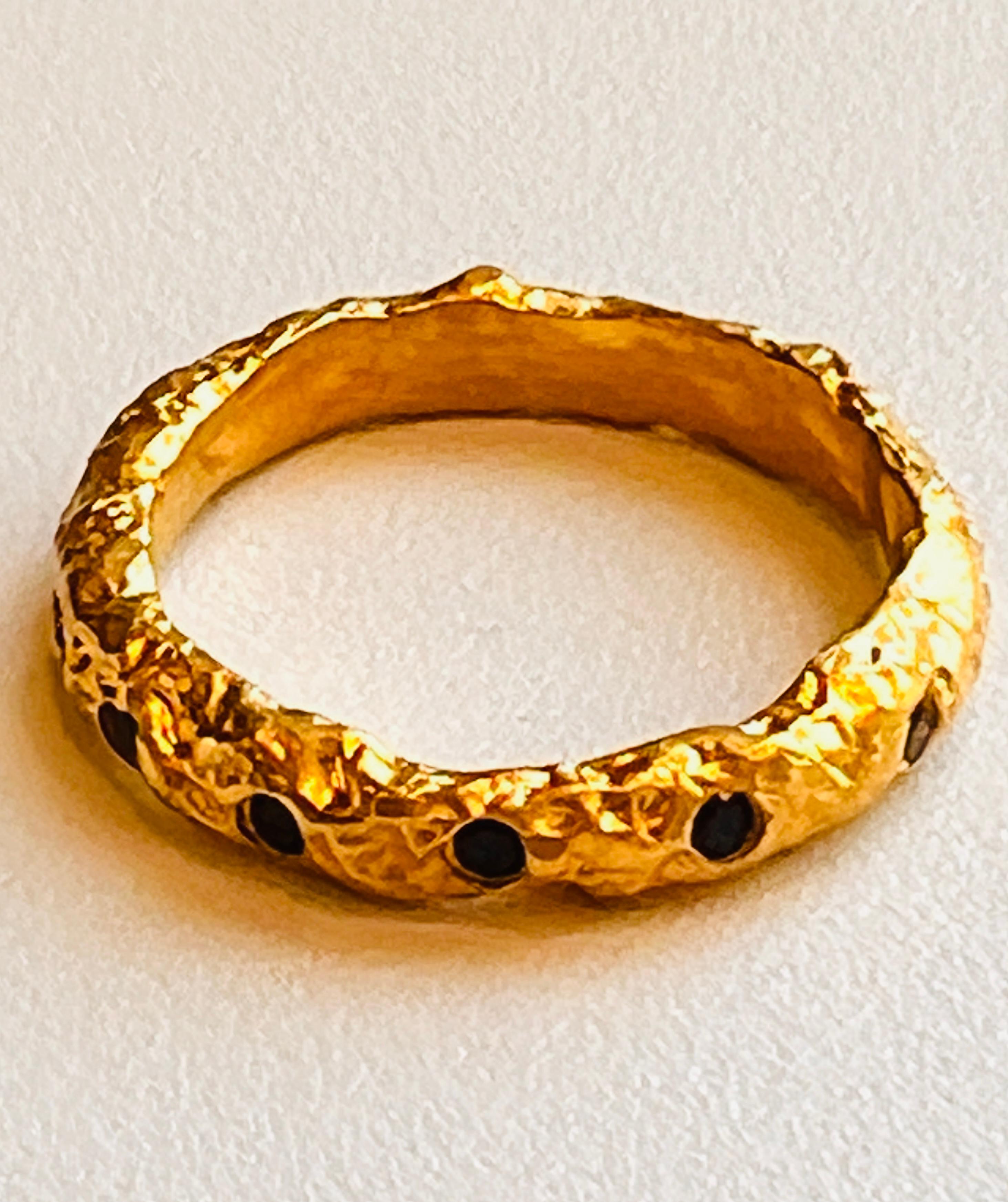 22k Gold Chunky Foil Stacking Rings with Blue Sapphires, by Tagili For ...