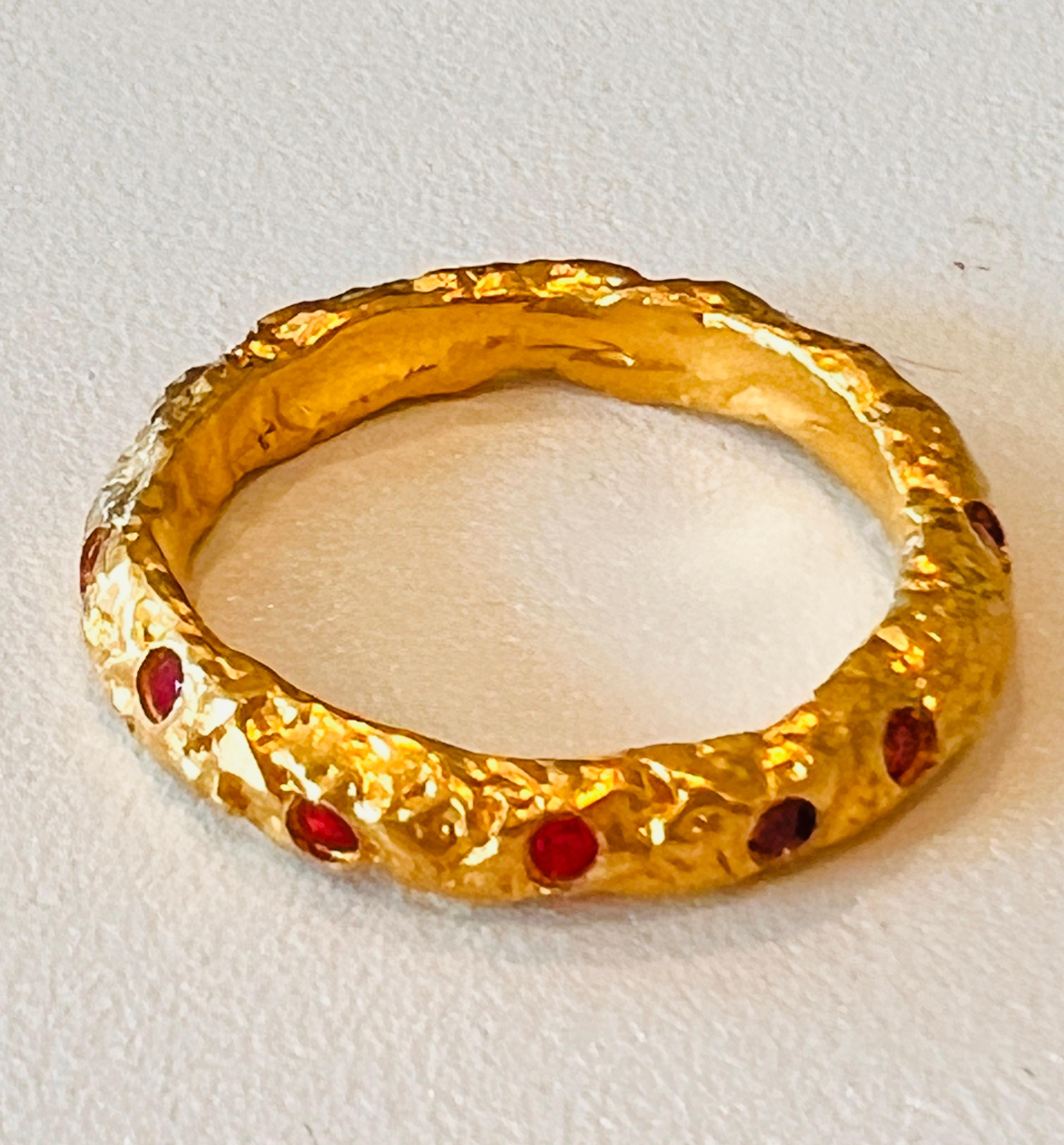 22k Gold Chunky Foil Stacking Rings with Blue Sapphires, by Tagili For ...