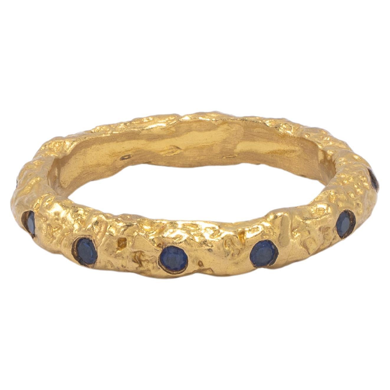 22k Gold Chunky Foil Stacking Rings with Blue Sapphires, by Tagili For Sale