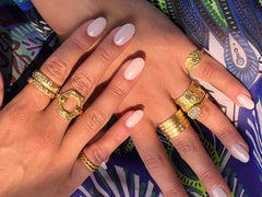 22k Gold Chunky Foil Stacking Rings with Diamonds, by Tagili