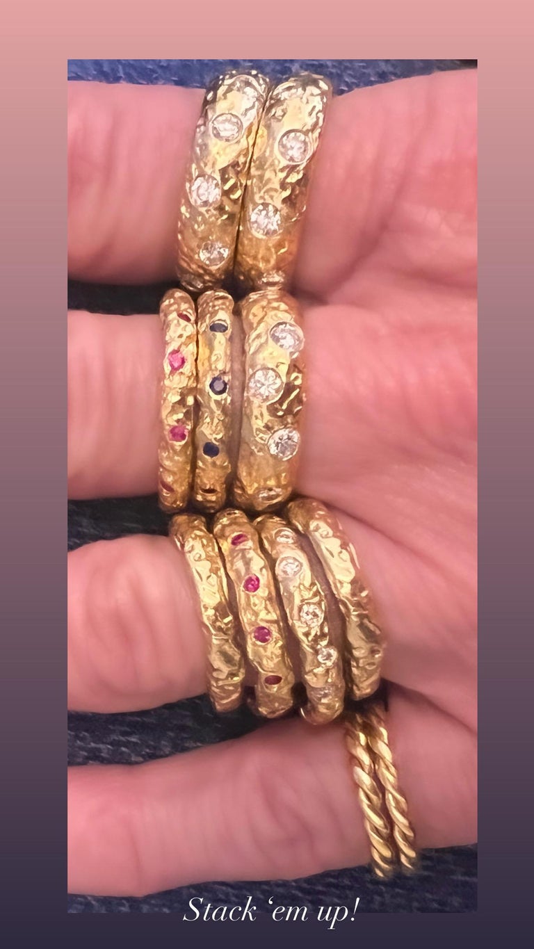 22k Gold Chunky Foil Stacking Rings with Diamonds, by Tagili For Sale ...