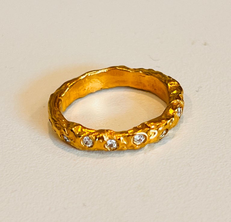 22k Gold Chunky Foil Stacking Rings with Diamonds, by Tagili For Sale ...